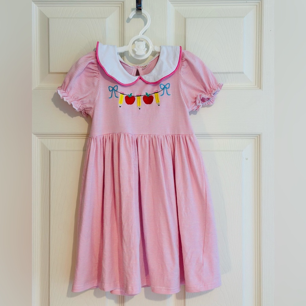 Amazon Pink Striped Kids Dress with Cute Embroidery
